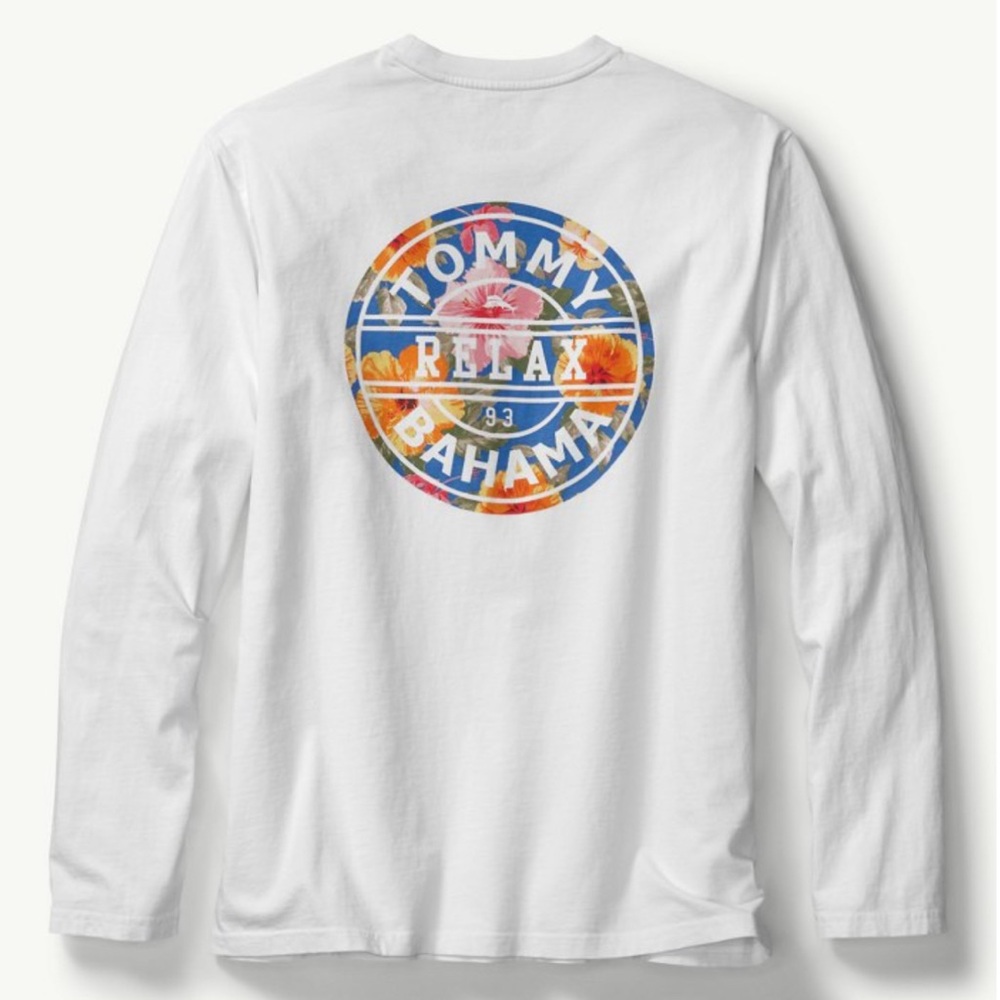 Tommy Bahama White Long Sleeve Tee with Vibrant Logo